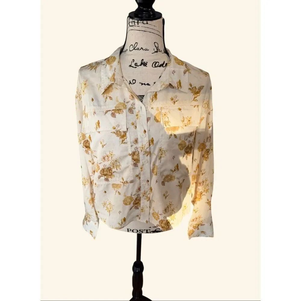 NWT Woolrich x Target Floral Utility Shirt Yellow Cream Size S Lyocell